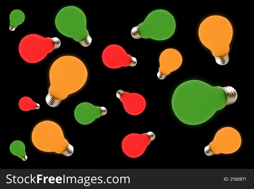 Colorful electric light bulbs isolated on black background. Colorful electric light bulbs isolated on black background