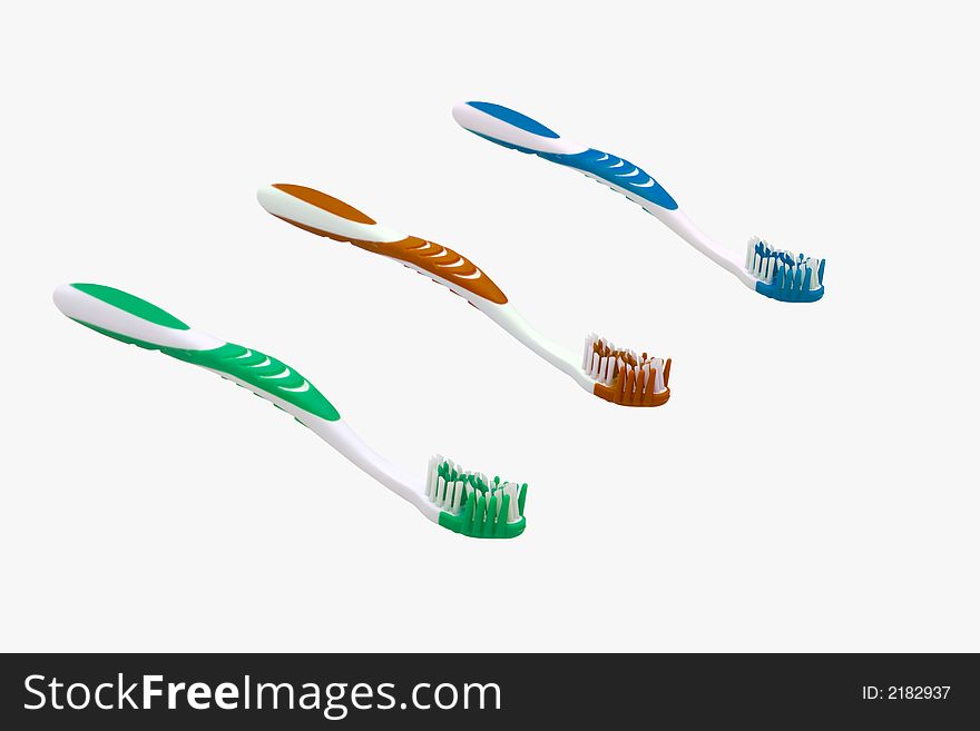 Three modern toothbrushes isolated of background. Three modern toothbrushes isolated of background