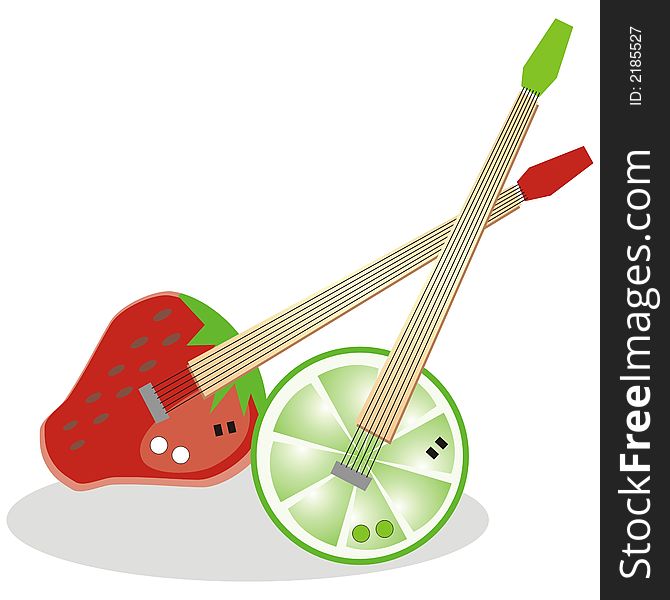 Art illustration of fruit-shaped guitars. Art illustration of fruit-shaped guitars