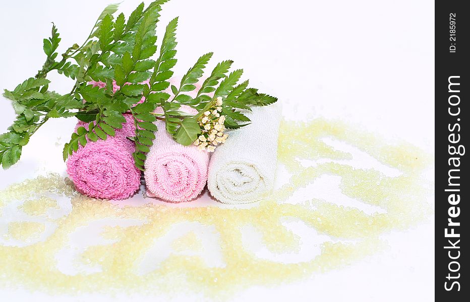 Bath accessories with natural leaves. Bath accessories with natural leaves