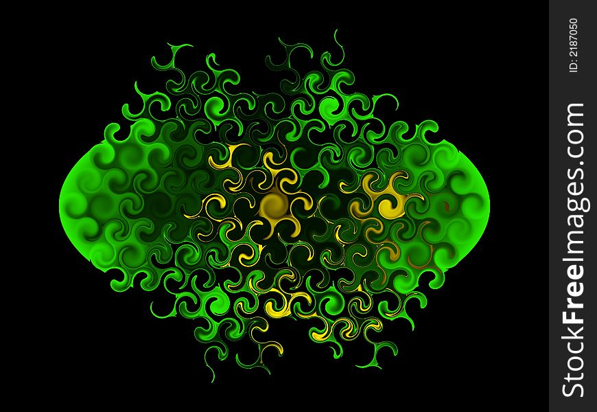 Destruction of Golden Egg - Abstract Gold and Green Fractal Isolated on Black Background