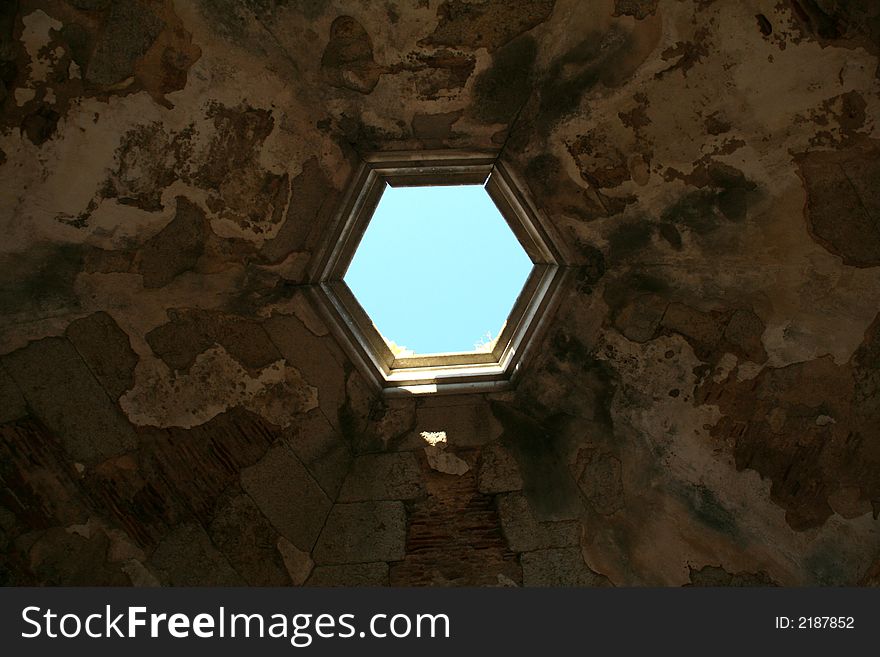 Potuguese old building roof window. Potuguese old building roof window