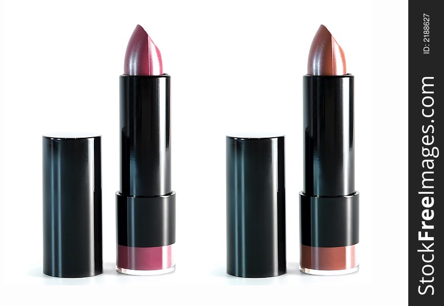 Two different lipsticks on white background. Two different lipsticks on white background