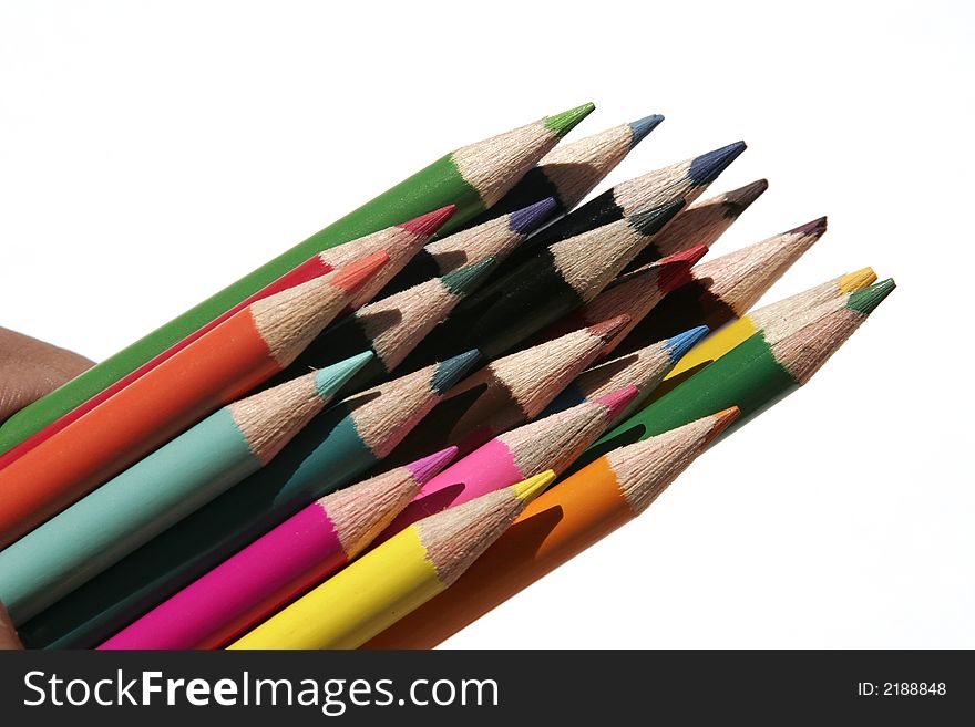 A Full Set Of Coloured Pencils Isolated On White Background
