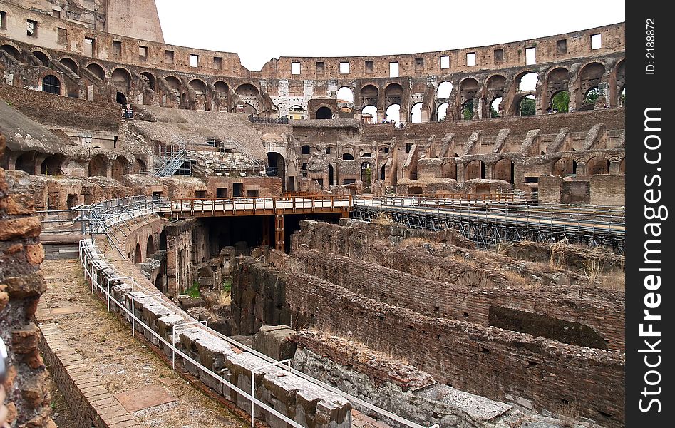 The inside view of colosseum in Rome