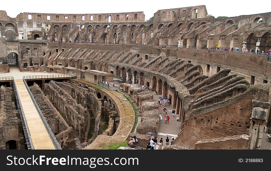 The inside view of colosseum in Rome