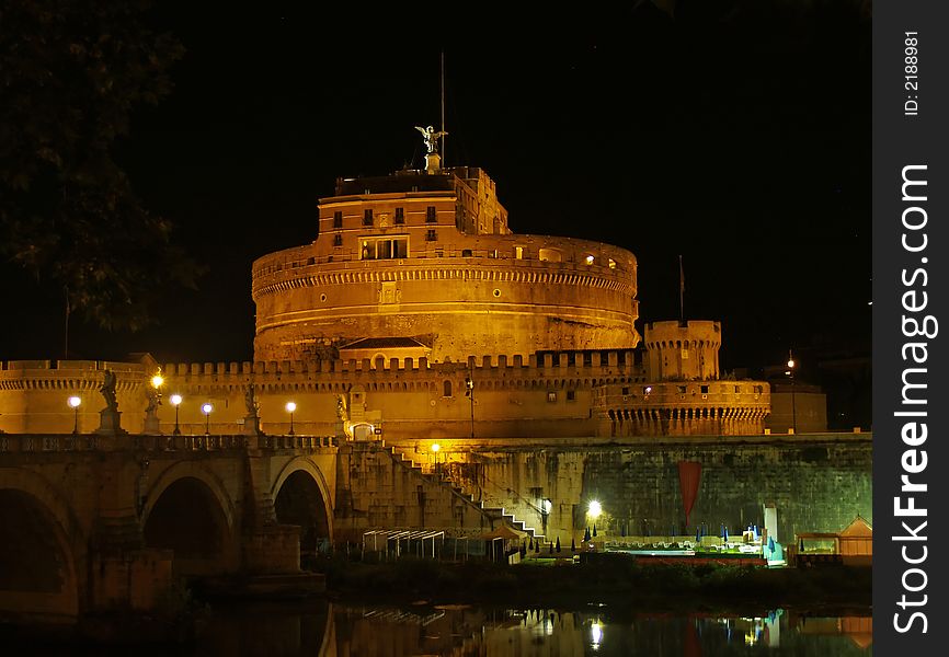 The night view of Castle sant angelo in Rome, Italy