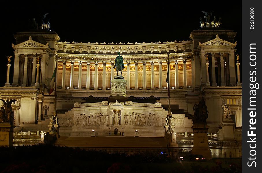 The night view of monument at Plazza Venezia in Rome