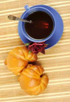 Tea, Croissant And Rose Royalty Free Stock Photo Tea, Croissant And Rose Royalty Free Stock Photo