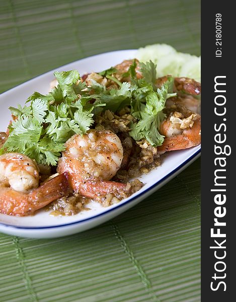 Thai style plate shrimp with pepper and garlic. Thai style plate shrimp with pepper and garlic