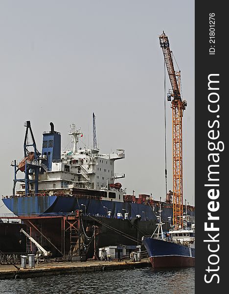 Merchant ships docked in the port of Dakar, Senegal - west africa.