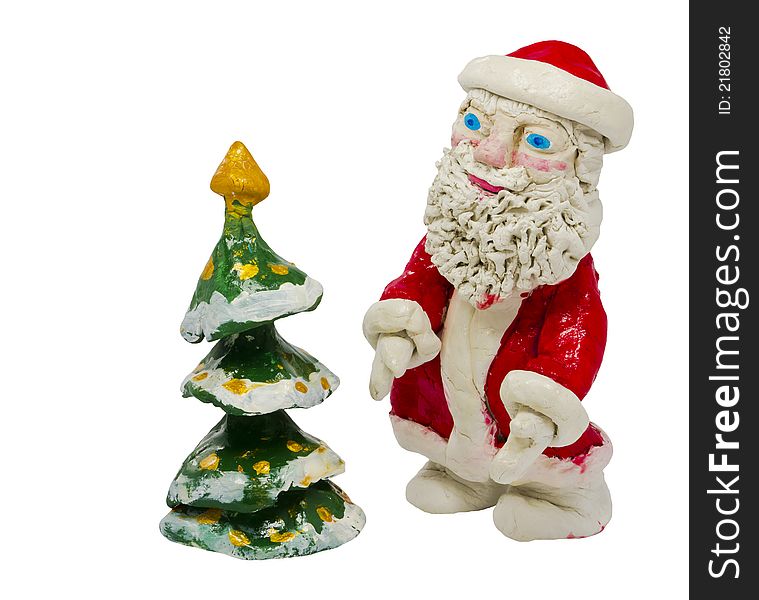 Figure Of Santa Claus And Fir Isolated On White