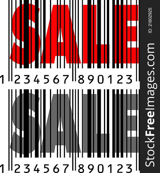 Barcode is over the SALE word in 2 colors. Barcode is over the SALE word in 2 colors