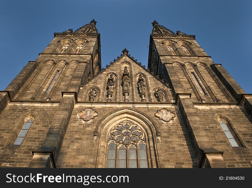 This architecture picture shows the beatuful cathedral in Vysehrad on the little hill in the city center of Prague (Praha)