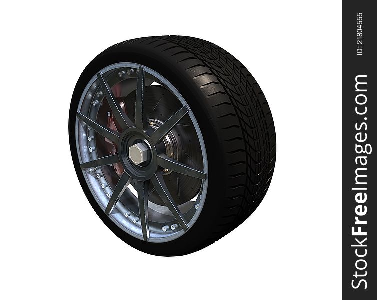 Car wheel whith rims on white background