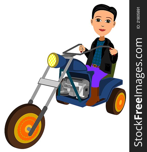 A handsome young man riding a trike