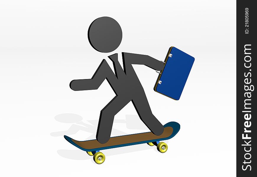 An abstract business man with a briefcase riding a skateboard. An abstract business man with a briefcase riding a skateboard