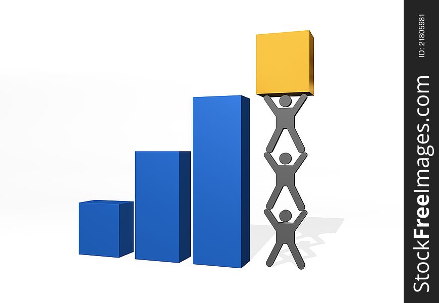 A team of abstract men working together to put the highest part of a business graph. A team of abstract men working together to put the highest part of a business graph