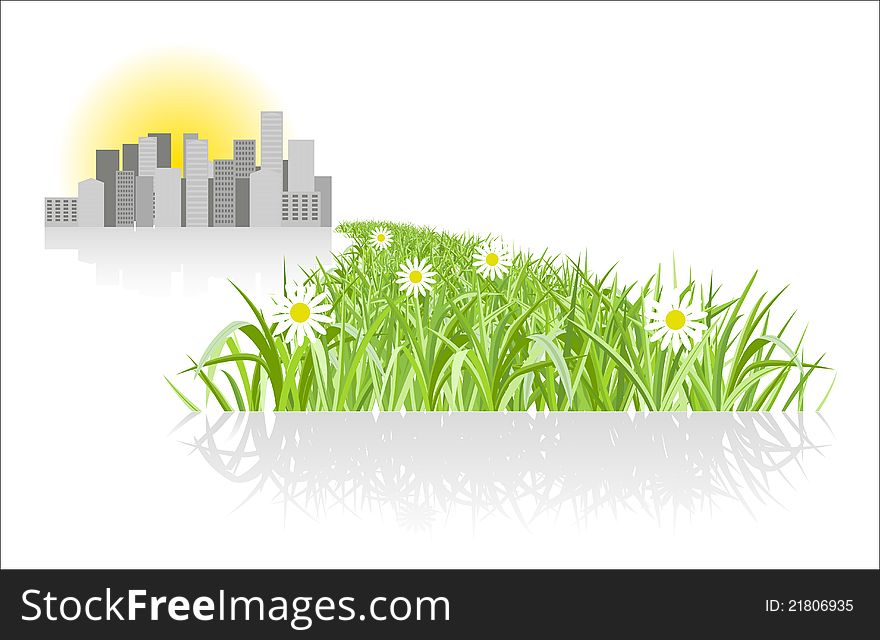 Road to sity from grass. Vector illustration. Road to sity from grass. Vector illustration.