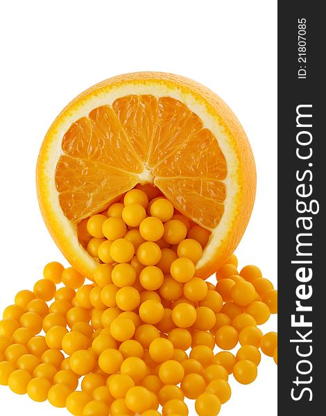 Orange and vitamin C isolated on white background