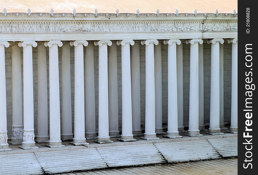 Close-up of classic columns. Old historic building. Parthenon