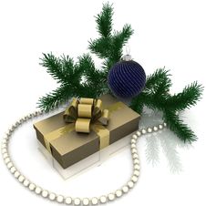 Christmas Gift With Branch Firtree Royalty Free Stock Photography