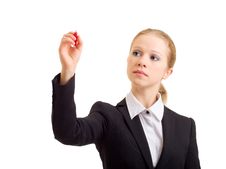 Young Business Woman Draw With Marker Stock Photography