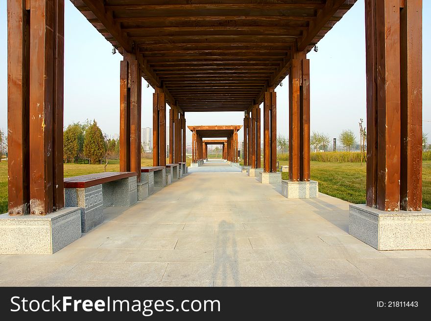 The wooden arbour in the park