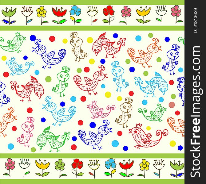 Kids seamless pattern with birds