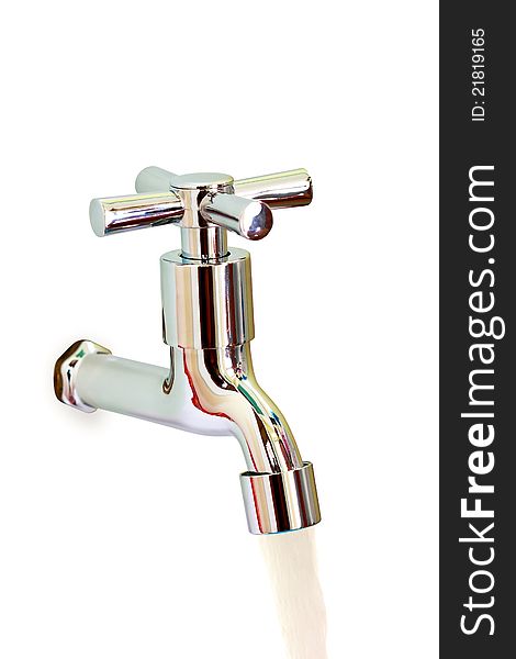 Clean water flows from the faucet chrome. Clean water flows from the faucet chrome