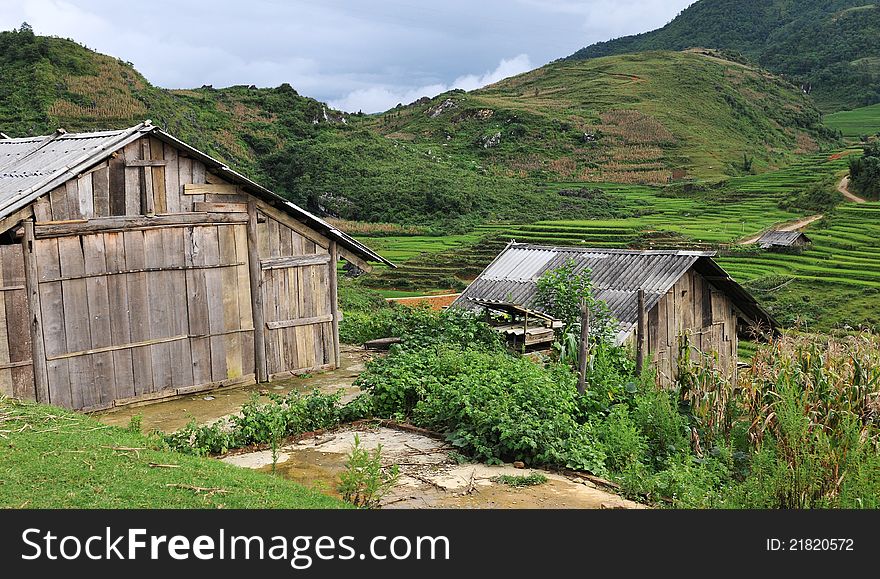 Wooden houses at Sapa area in Vietnam