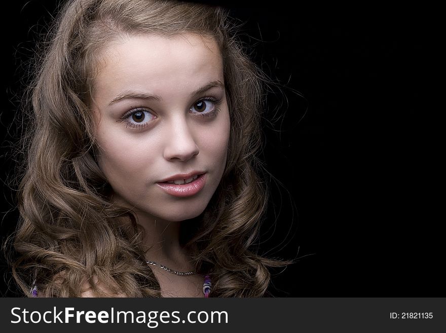 Young woman closeup portrait with retro hair.