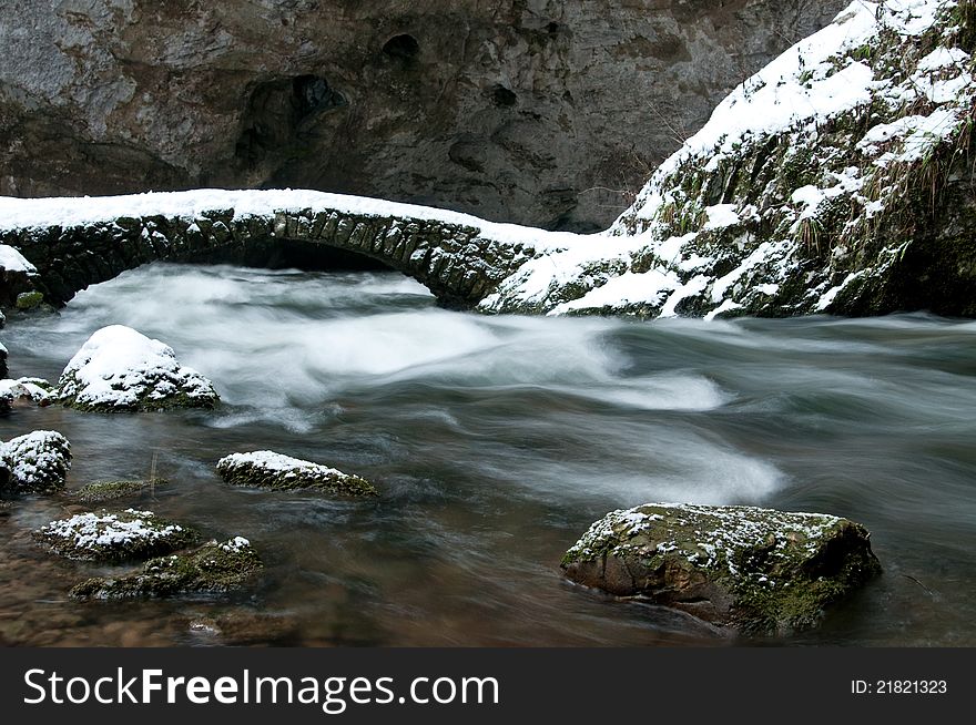 Underworld river in winter time, Karst