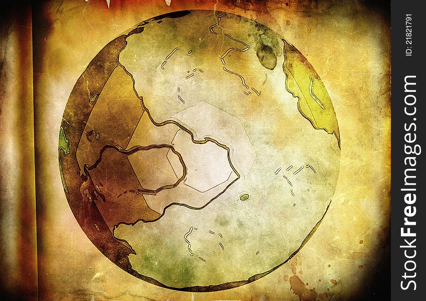 Grunge globe on old paper texture, background. Grunge globe on old paper texture, background