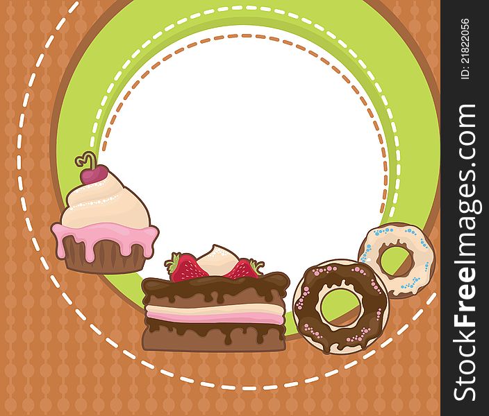 Greeting card with images of cakes and donuts