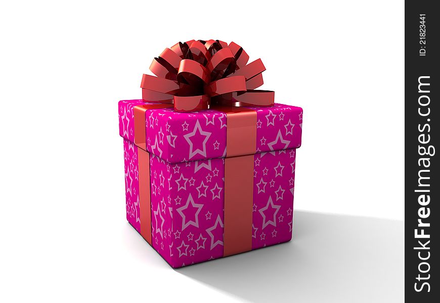 Single gift box with ribbon on white background