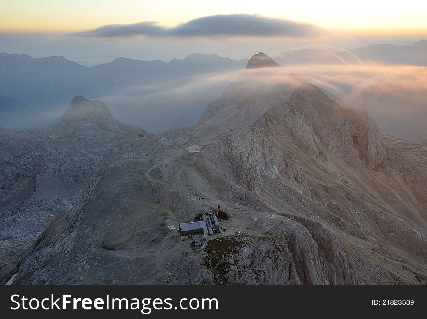 Morning scenery from the top of Slovenian Alps when early morning. Morning scenery from the top of Slovenian Alps when early morning