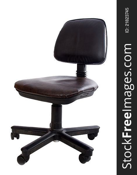 Leather office seat, against white background.