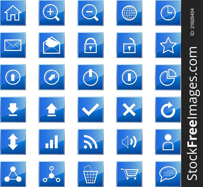 Set of 30 web related icons in blue. Set of 30 web related icons in blue