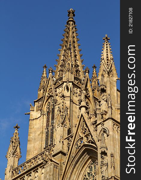 The tower of a Cathedral in Barcelona, Spain