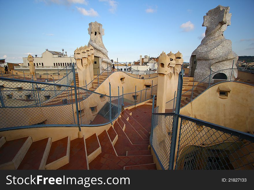 Terrace of Pedrera House (Casa Milla) designed by Gaudi, in Barcelona. Terrace of Pedrera House (Casa Milla) designed by Gaudi, in Barcelona.