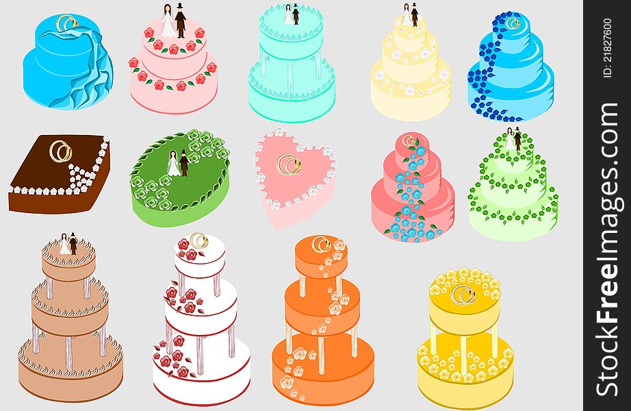 Set of different kind of wedding cakes. Set of different kind of wedding cakes