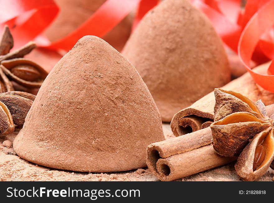 Chocolate truffles with cinnamon and star anise