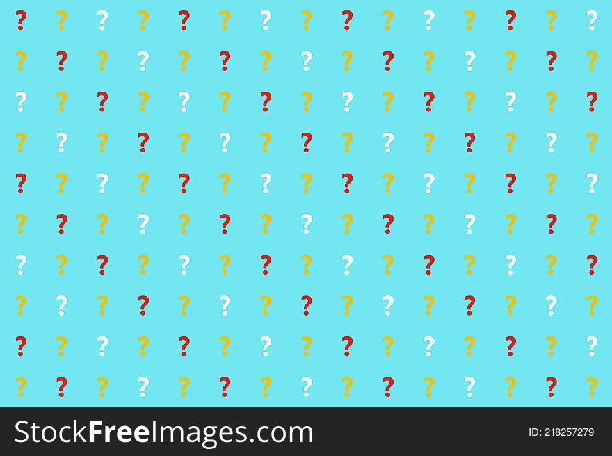 Turquoise background with white, red and orange questionmarks. Turquoise background with white, red and orange questionmarks