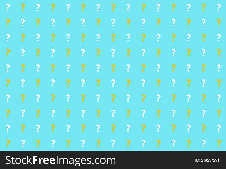 Turquoise background with white and orange questionmarks. Turquoise background with white and orange questionmarks