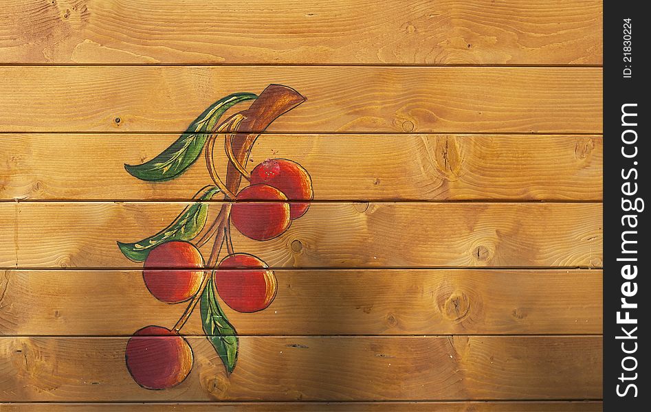 Cherries branch on a wooden background, raw. Cherries branch on a wooden background, raw