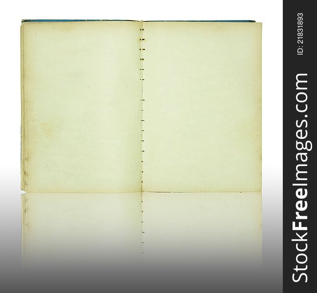 Old book open on reflect floor and white background with clipping path