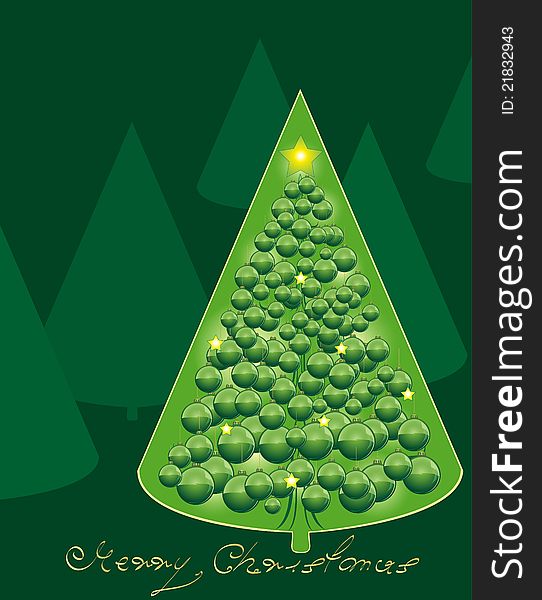 Christmas tree with balls and stars. Vector illustration.