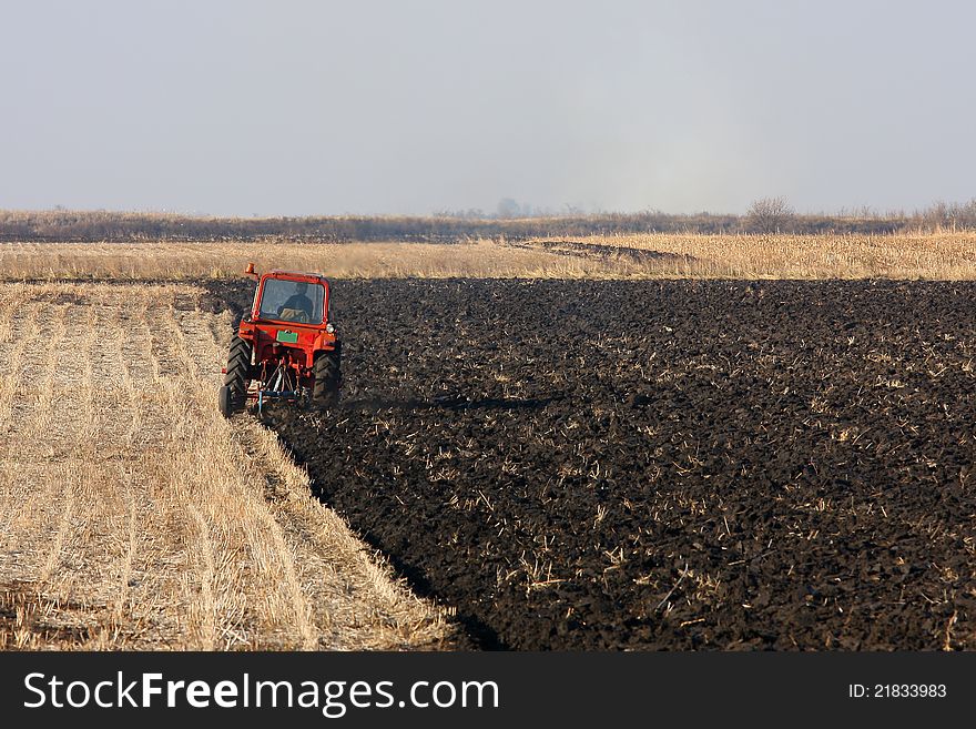 Tractor working in the field