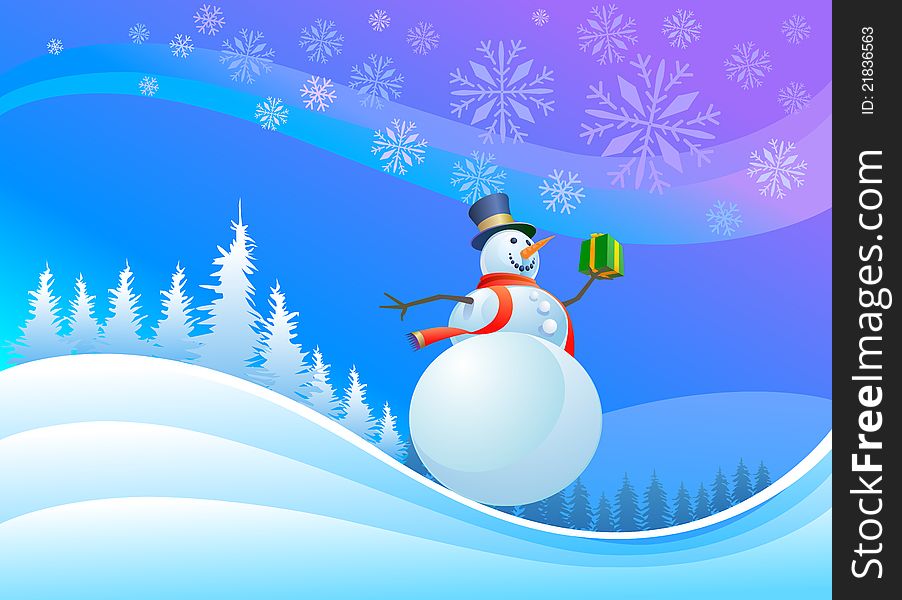 A traditional Snowman with Christmas Gifts picture shows fun and holiday spirit